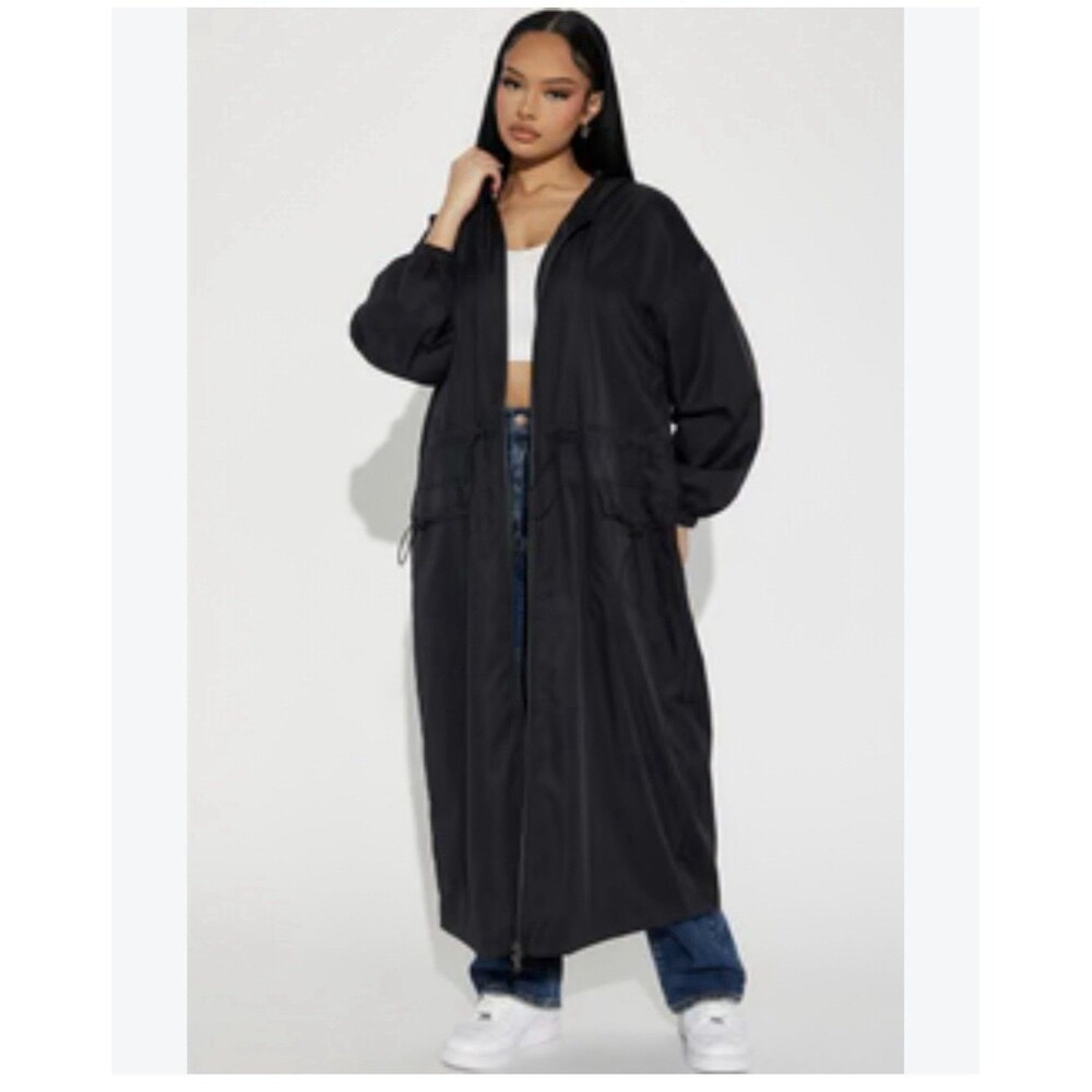 Athleta RainOut Ridge Long Trench Black Waterproof Rain Coat Jacket Windbreaker